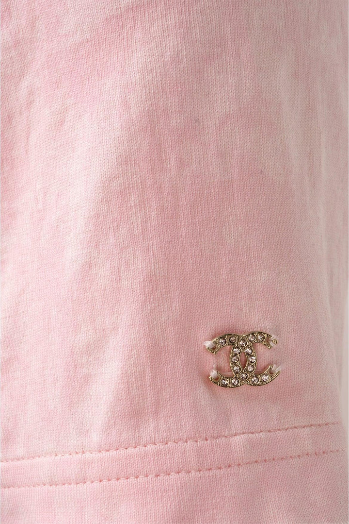 Chanel Size 2 Logo Embroidery Tie Cropped T-Shirt