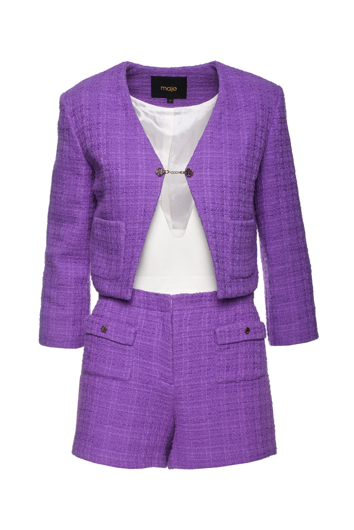 maje Size 34 Cropped Tweed Jacket & Tweed Short Set