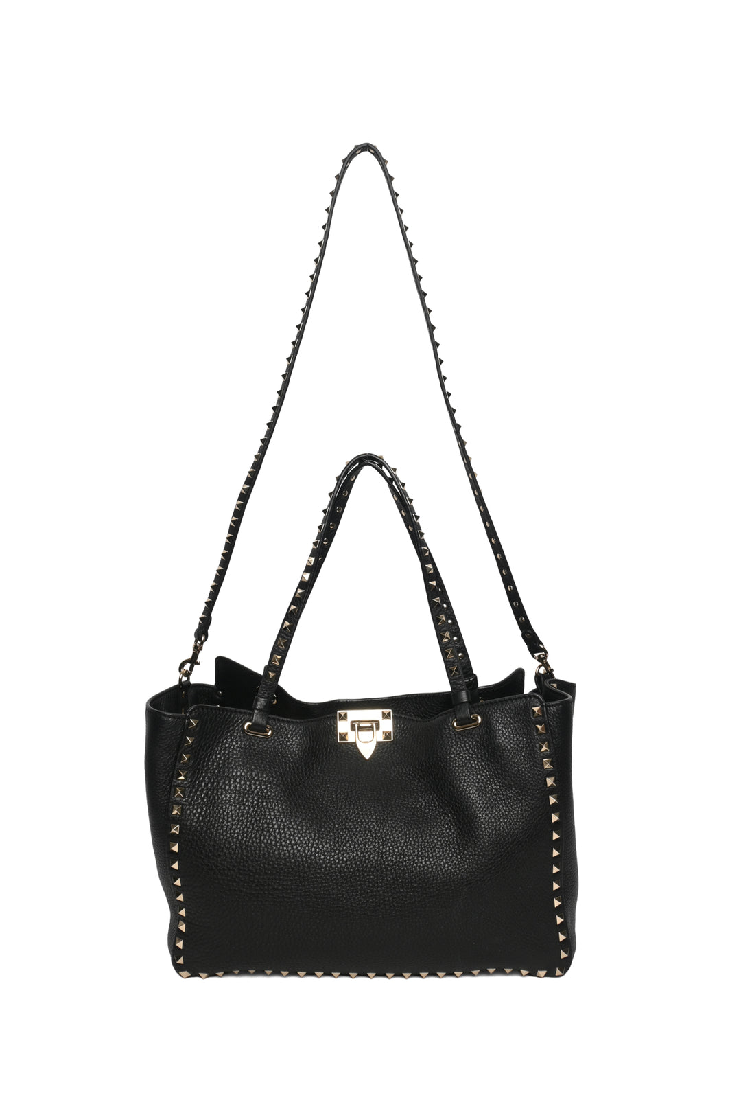 Valentino Rockstud Grained Calfskin Pebbled Leather Tote