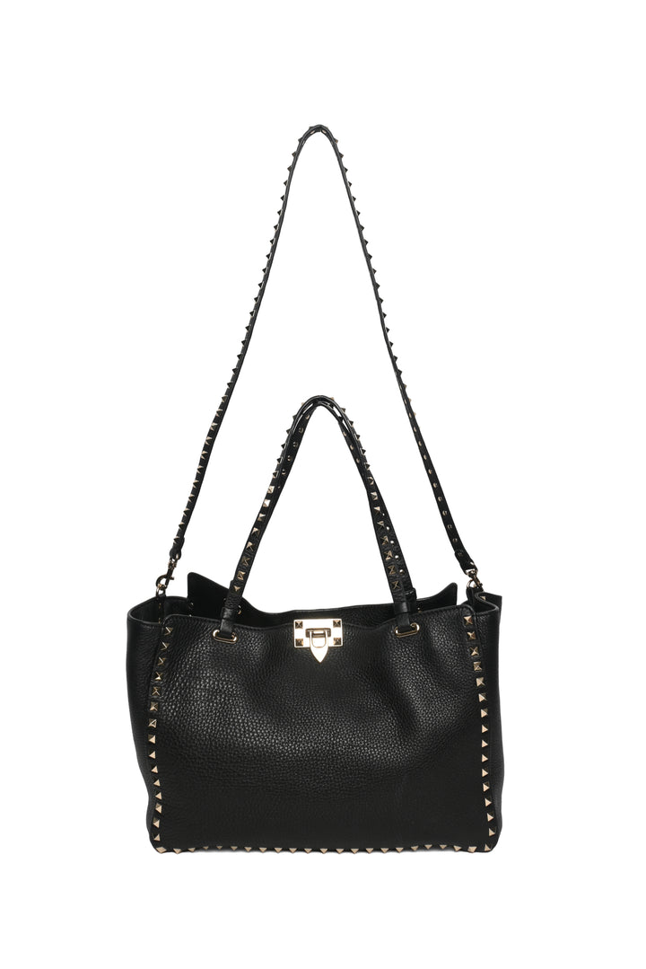 Valentino Rockstud Grained Calfskin Pebbled Leather Tote