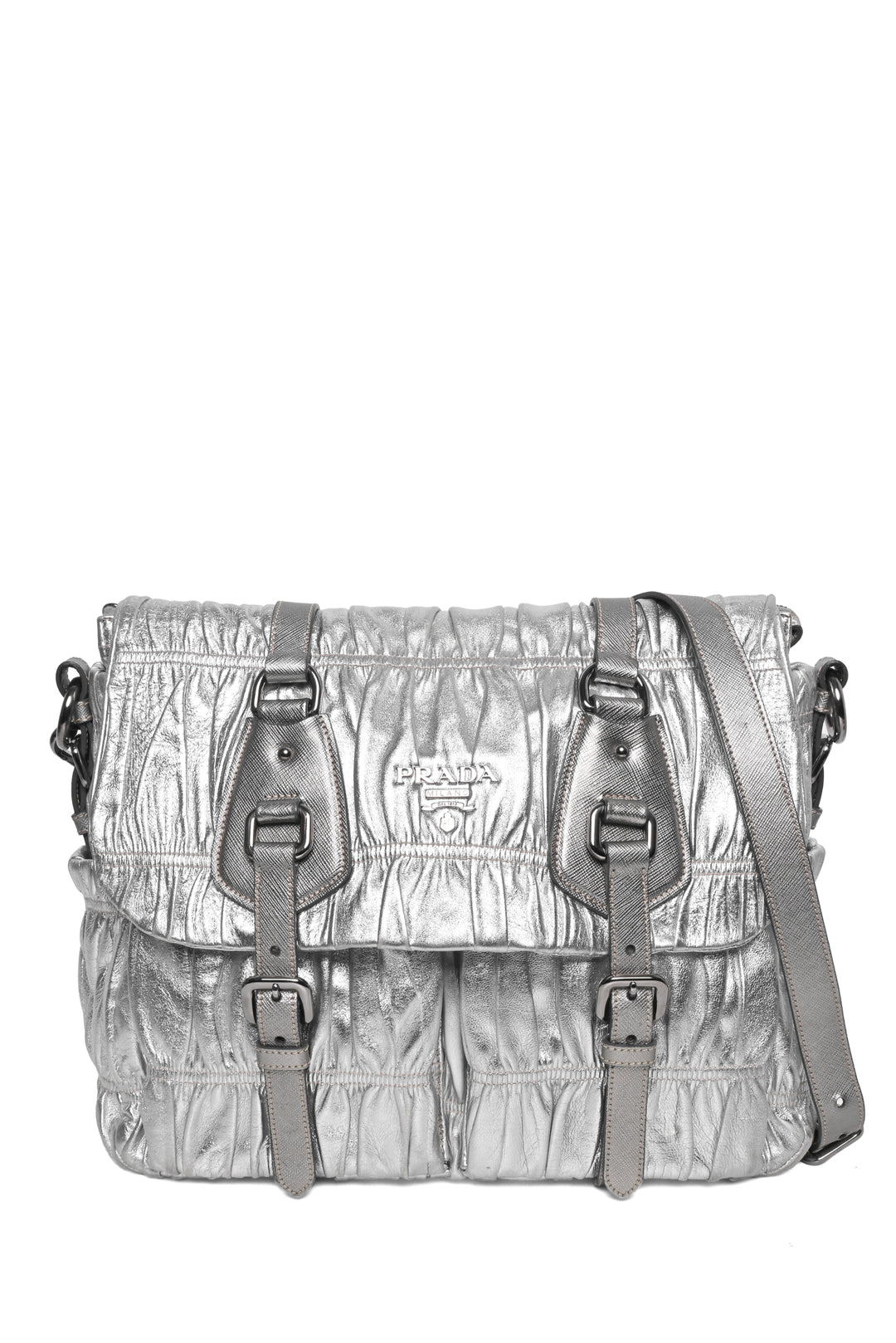 Prada Metallic Nappa Gaufre Leather Messenger Shoulder Bag