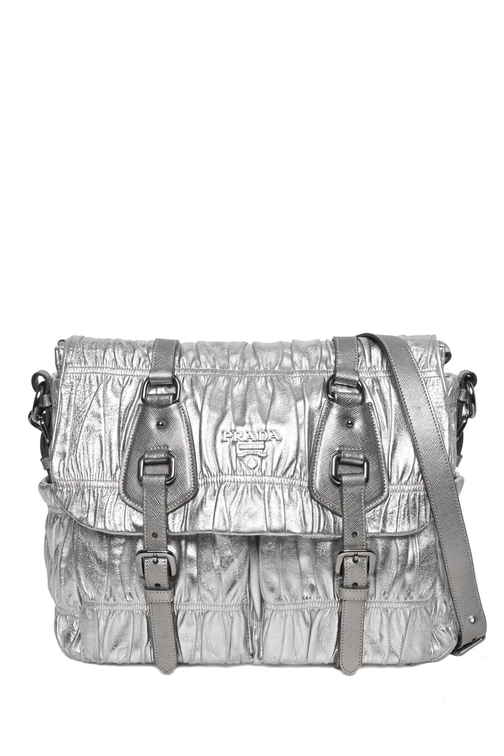 Prada Metallic Nappa Gaufre Leather Messenger Shoulder Bag