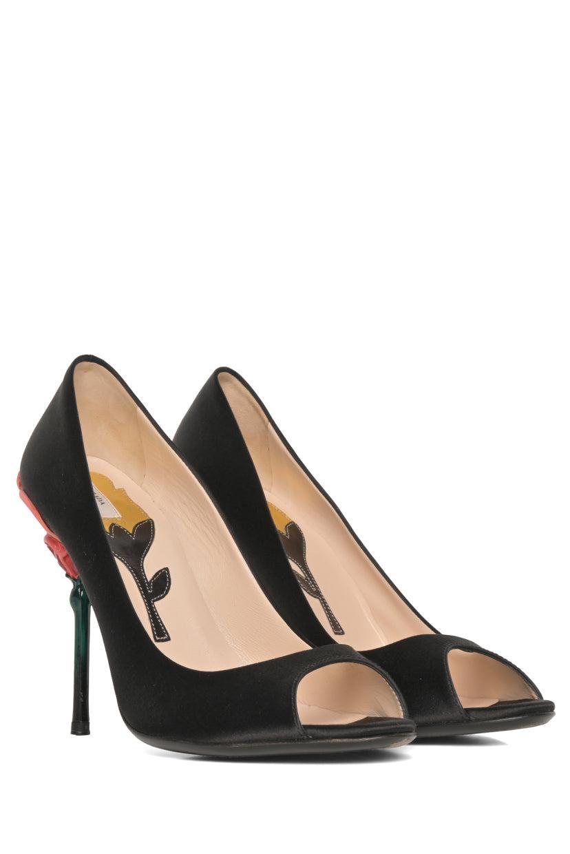 Prada Size 40 Satin Flower Heeled Sandals