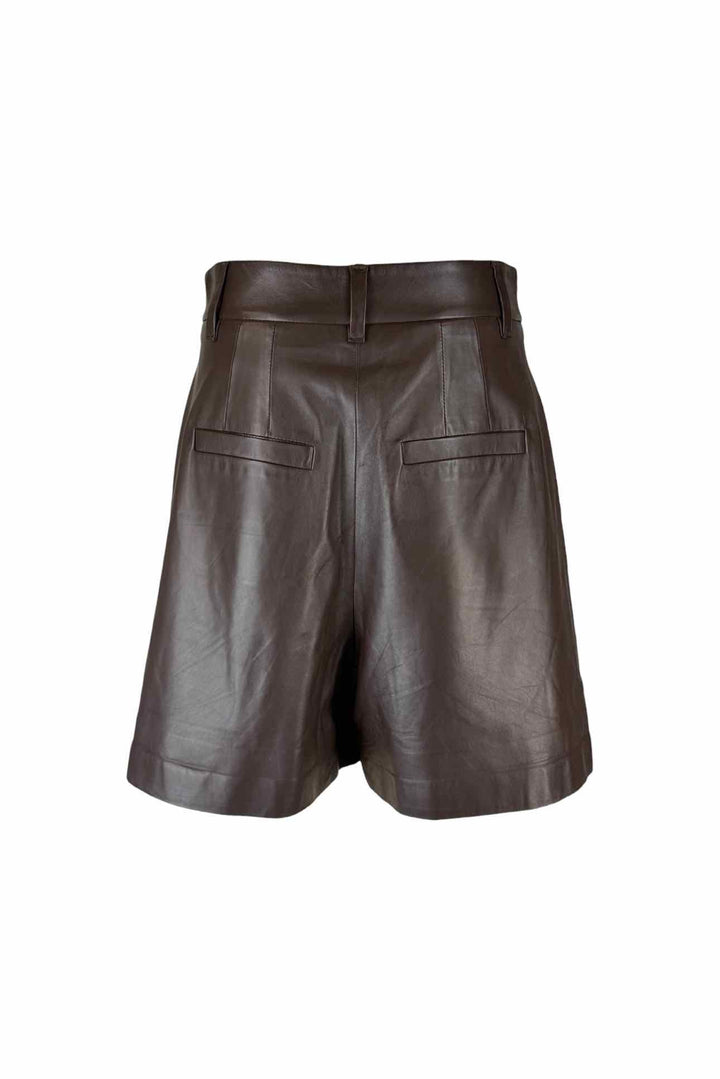 Brunello Cucinelli Size 6 Pleated Leather Shorts