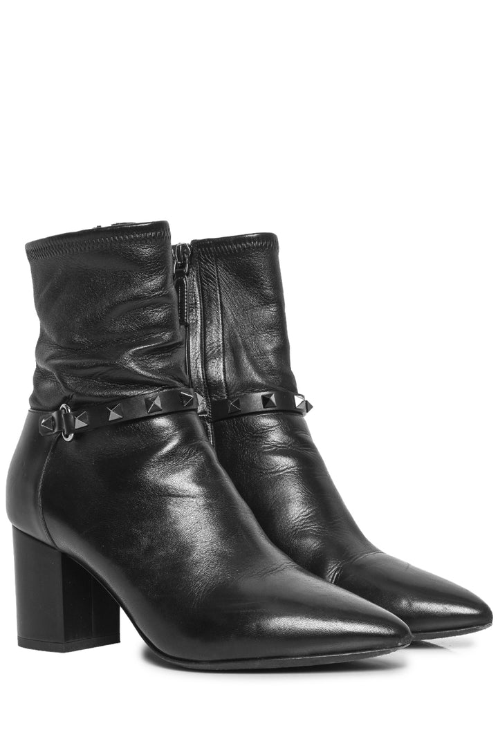 Valentino Size 38 Rockstud Accent Stretch Leather Ankle Boots