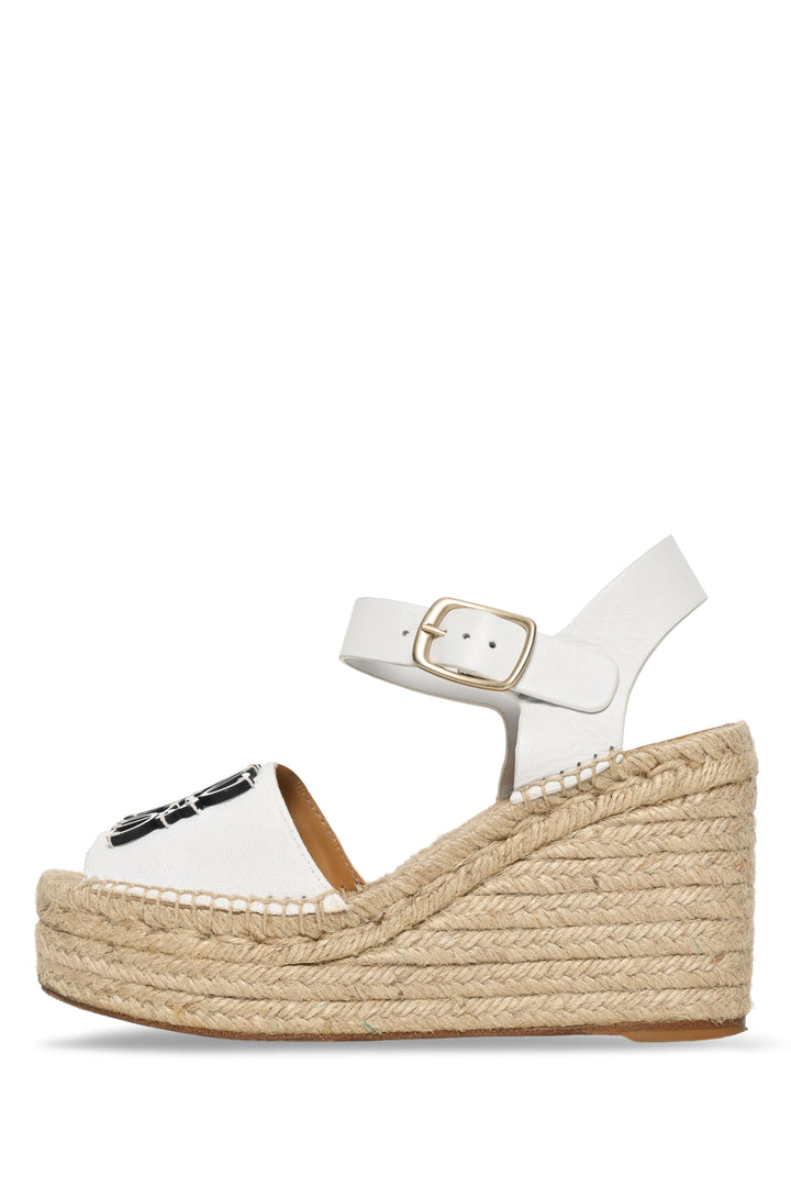 Loewe Size 35 Canvas & Leather Espadrille Wedge Sandals