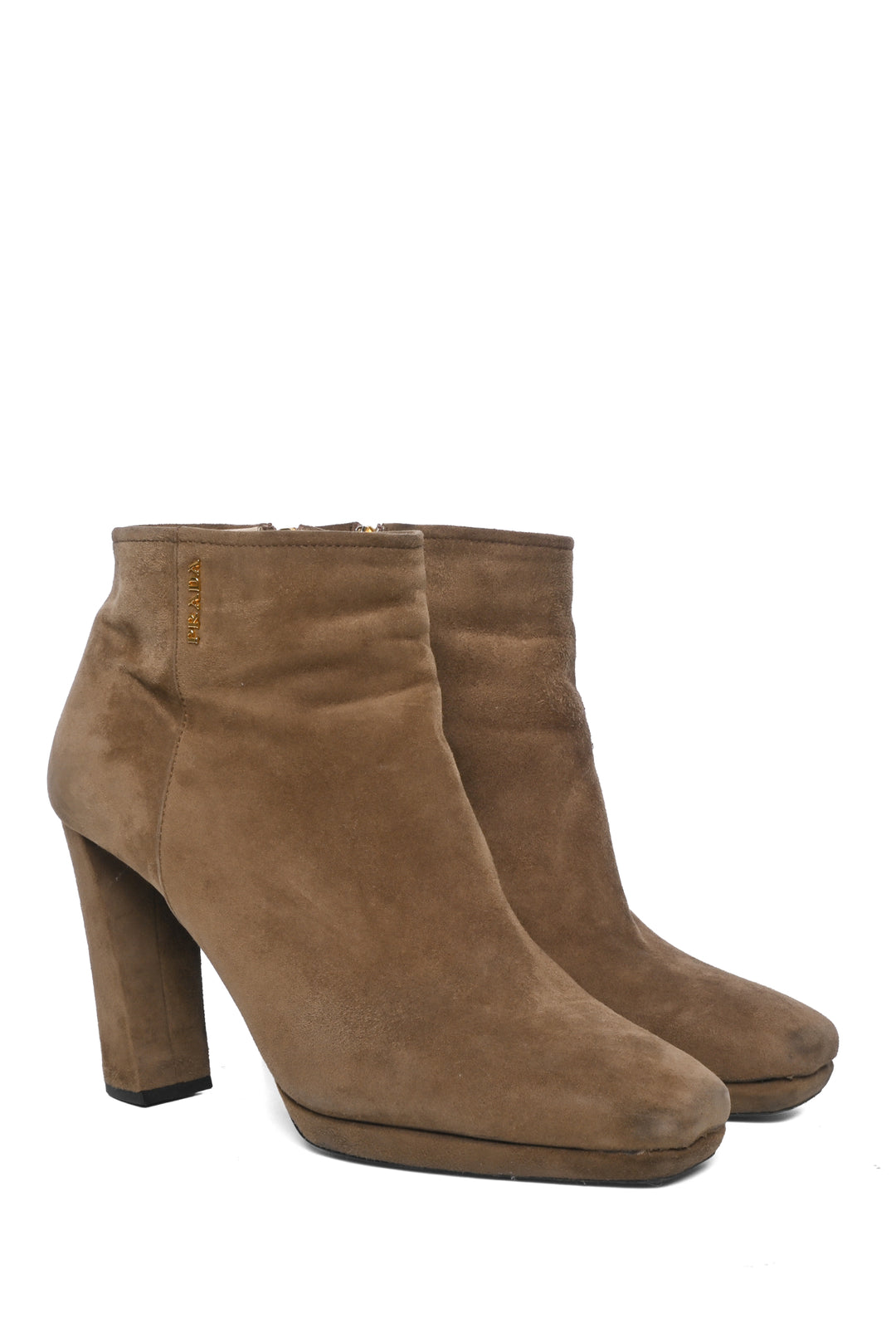 Prada Size 37.5 Suede Heeled Ankle Boots