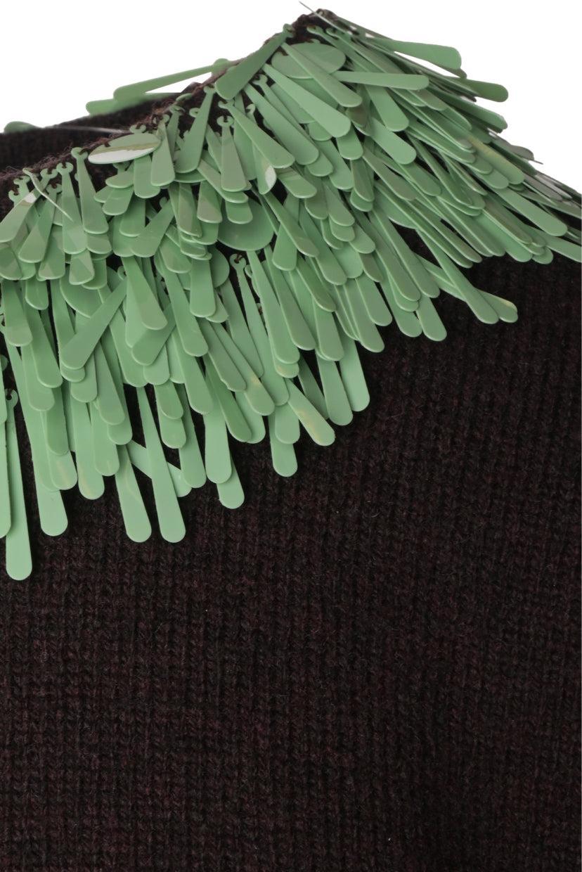 Dries Van Noten Size S Short Sleeve Embellished Collar Wool Sweater