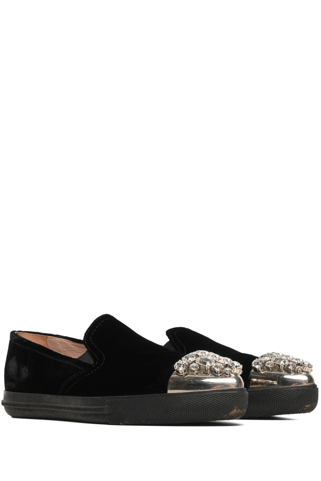 Miu Miu Size 36 Velvet Crystal Embellished Toe Cap Slip On Sneaker