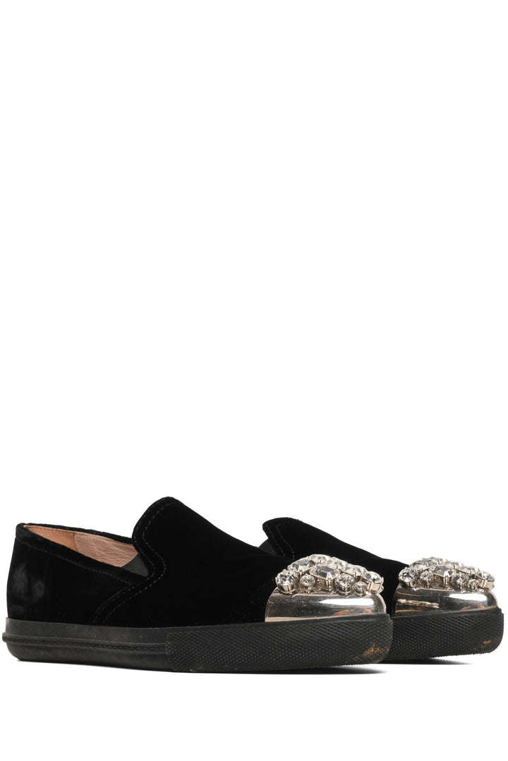Miu Miu Size 36 Velvet Crystal Embellished Toe Cap Slip On Sneaker