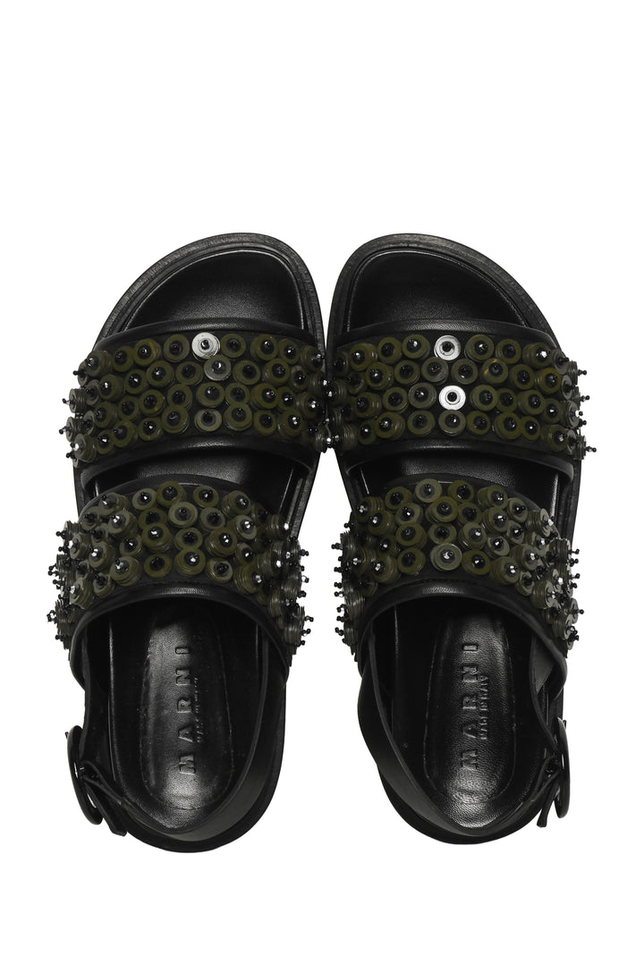 Marni Size 37.5 Embellished Leather Slingback Sandals