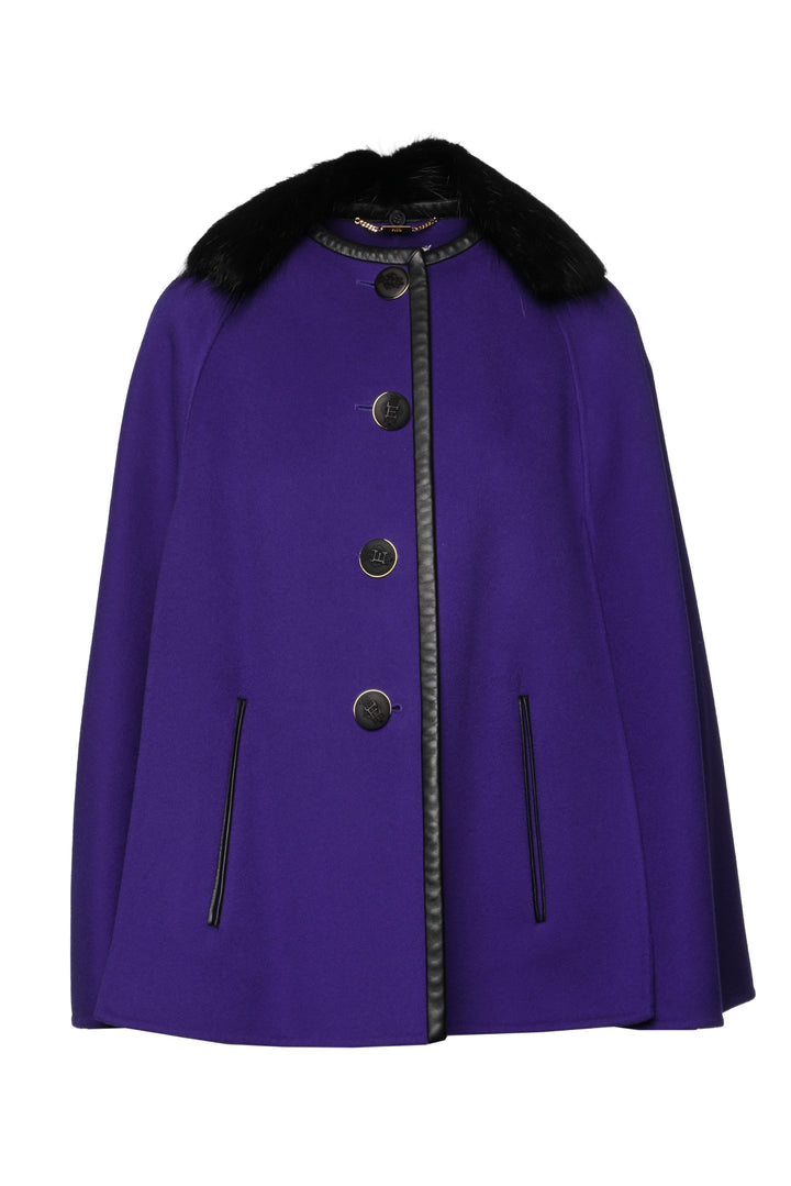 Emilio Pucci Size 4 Leather Trim Wool Cape