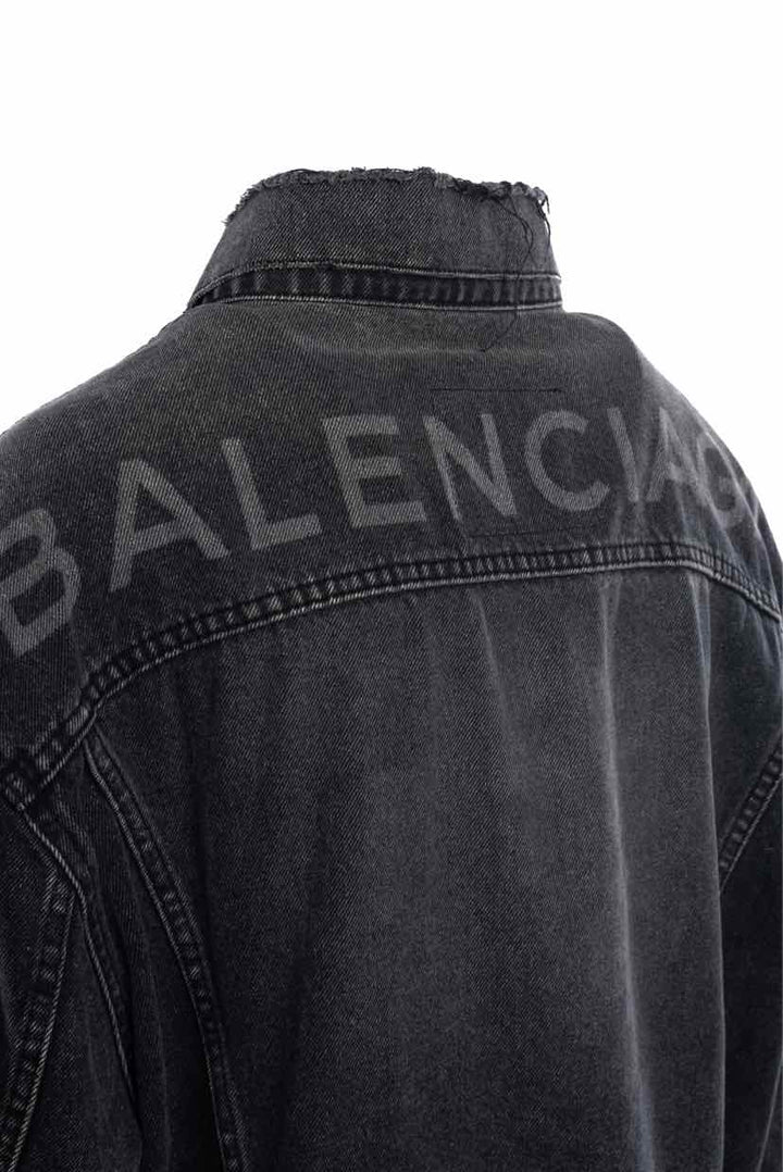 Balenciaga Size 34 Distressed Washed Denim Logo Jacket