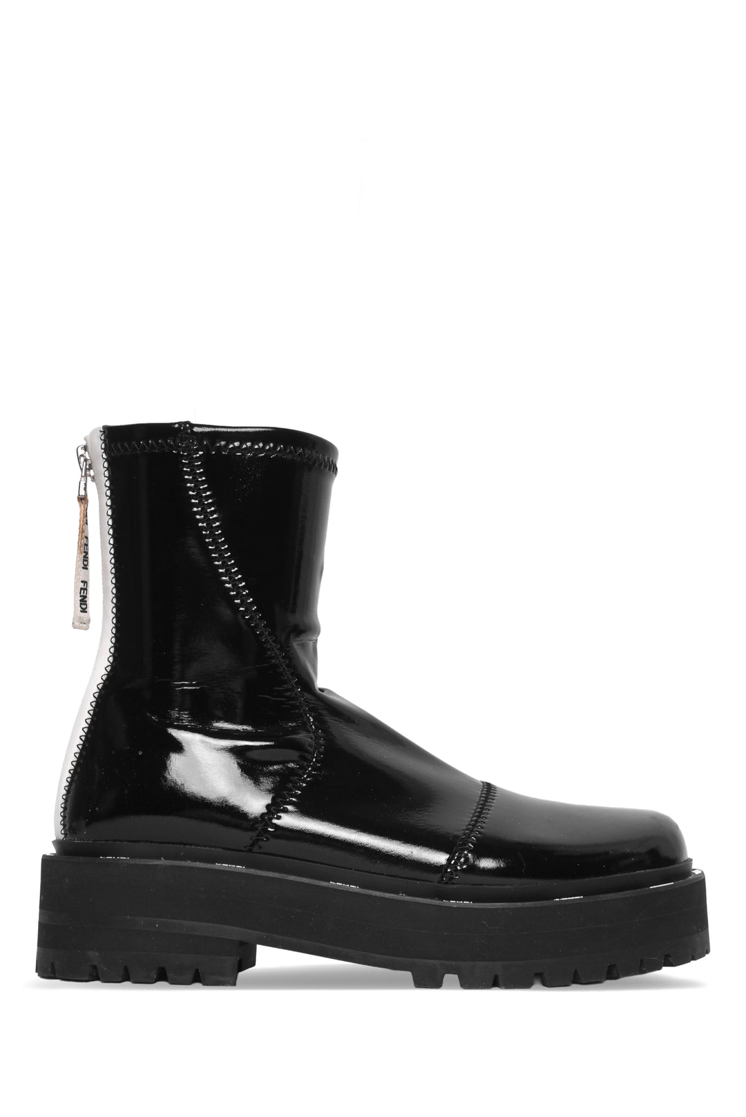 Fendi Size 35.5 Patent Neoprene Combat Ankle Boots