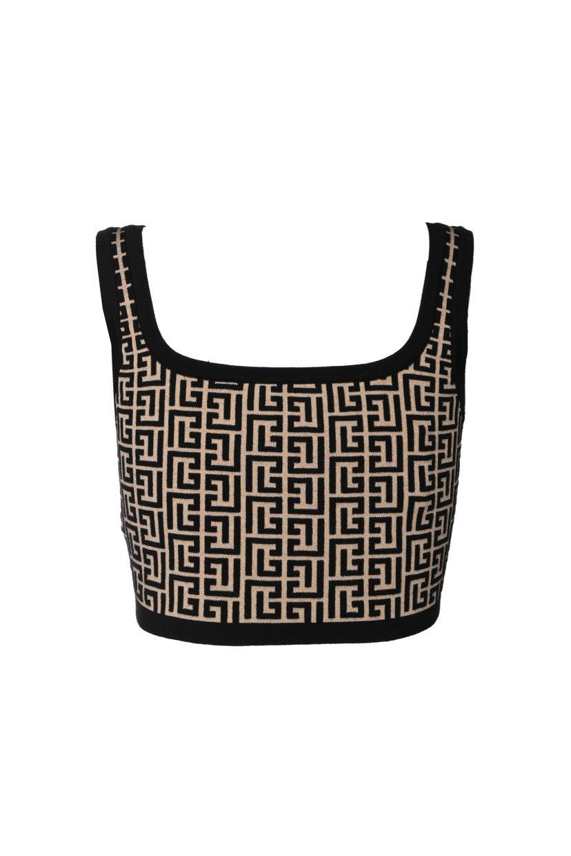 Balmain Size 40 Cropped Monogram Knit Tank Top