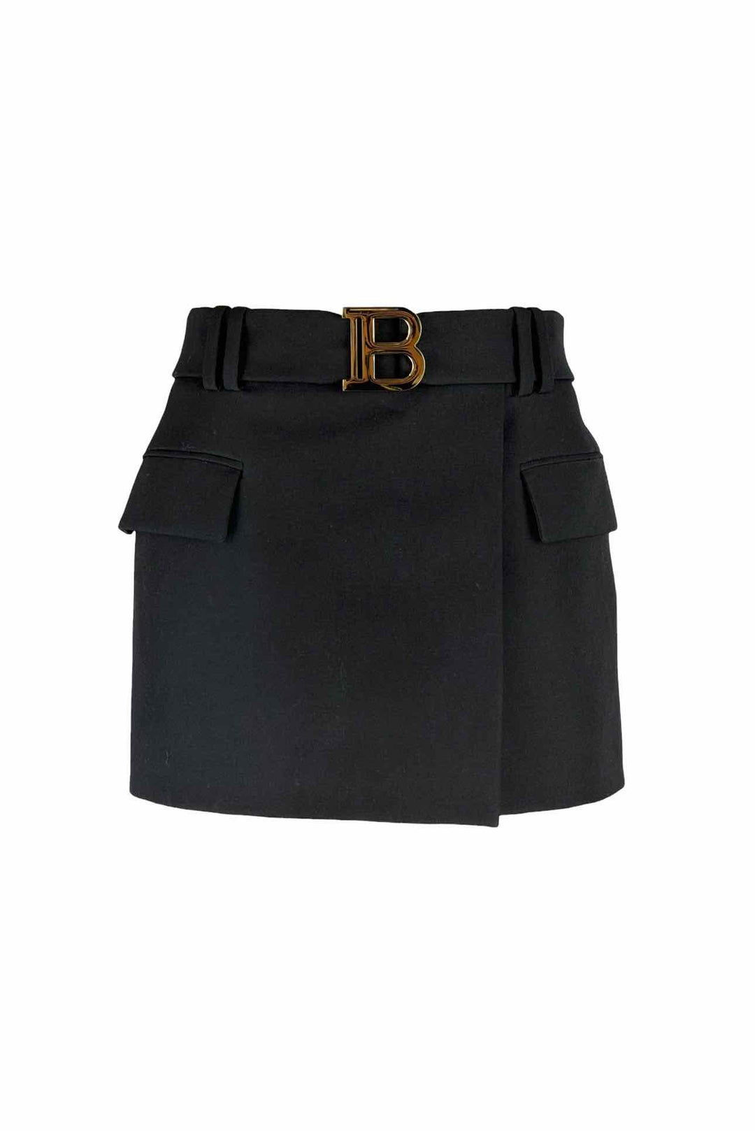 Balmain Size 36 Belted Low Rise Wool Mini Skirt