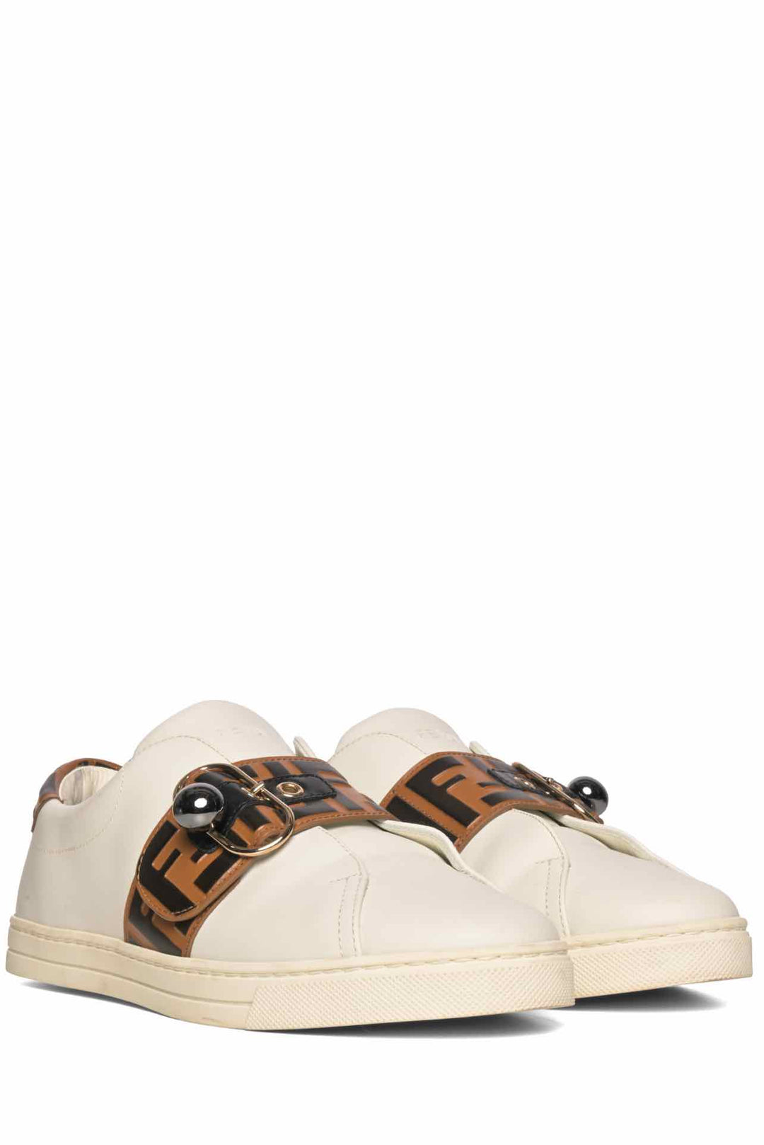 Fendi Size 40.5 Pearland Buckle Zucca FF Strap Slip-On Sneaker