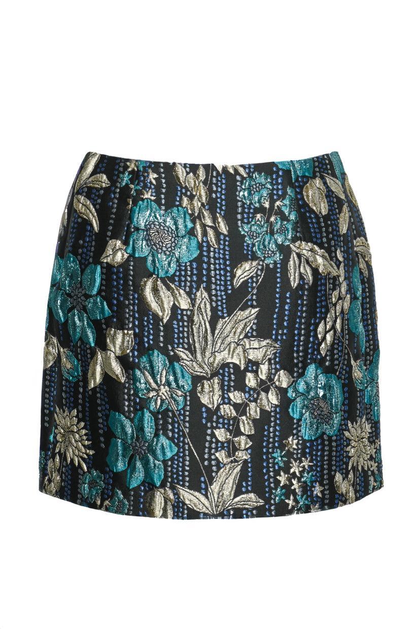 Prada Size 36 2018 Floral Metallic Mini Skirt