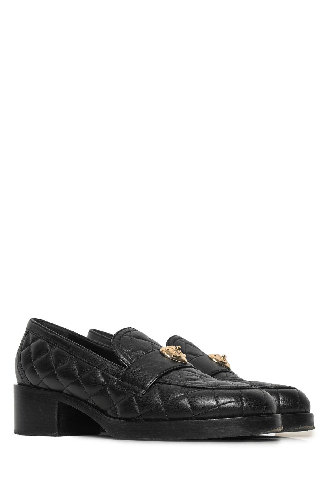 Chanel Size 38.5 Lambskin Quilted CC Heart Loafers