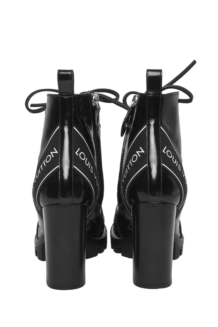 Louis Vuitton Size 36 Patent Logo Combat Ankle Boots