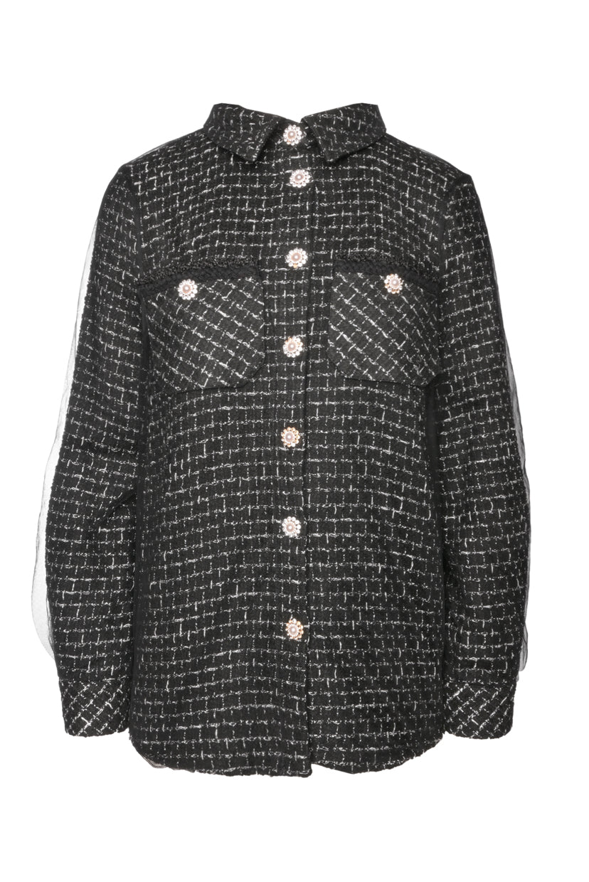 Edward Achour Paris Size 44 Mesh & Knit Shirt Jacket