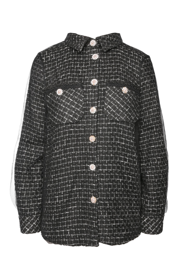 Edward Achour Paris Size 44 Mesh & Knit Shirt Jacket