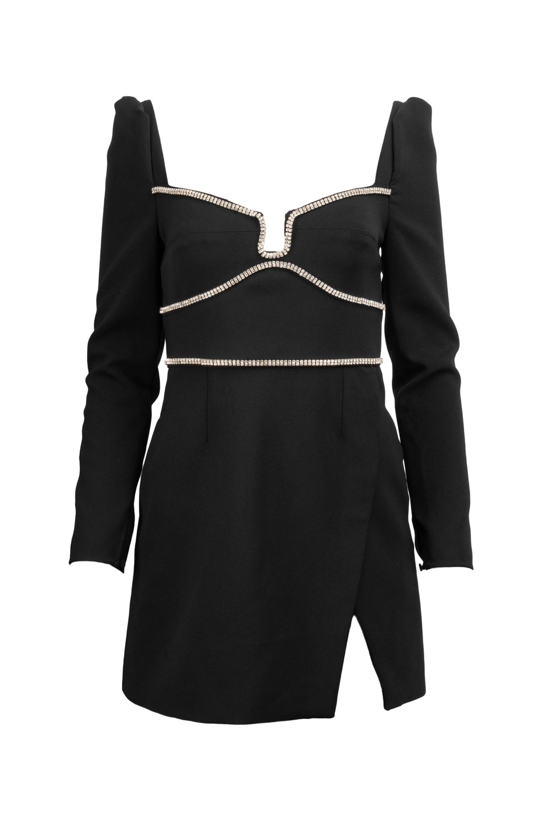 Self Portrait Size 4 Black Crepe Diamante Detail Mini Dress