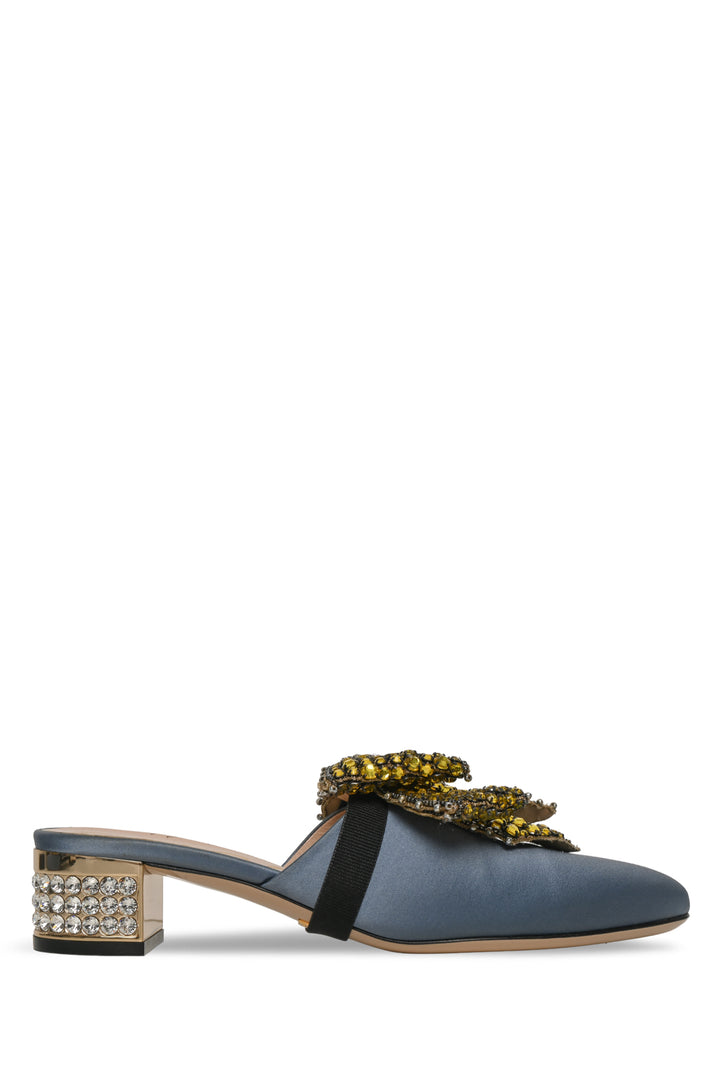 Gucci Size 36 Crystal Bow Accent Satin Heeled Mules