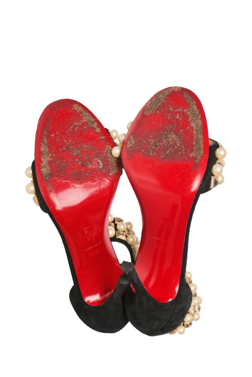 Christian Louboutin Size 38.5 Suede Tudor Bal Heeled Sandals