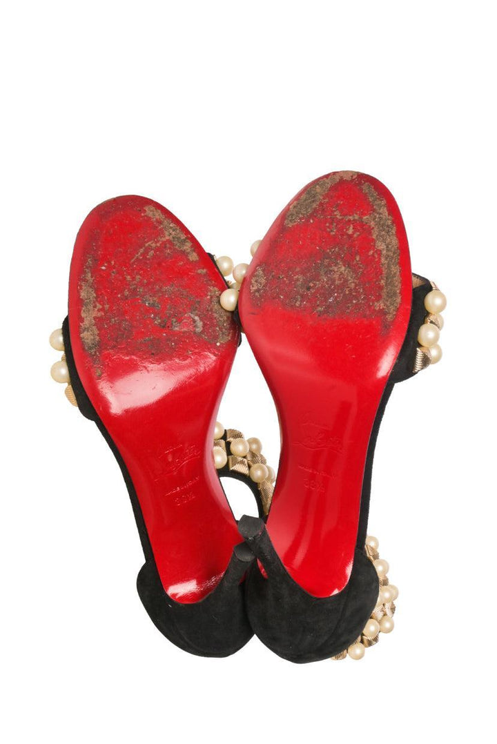 Christian Louboutin Size 38.5 Suede Tudor Bal Heeled Sandals