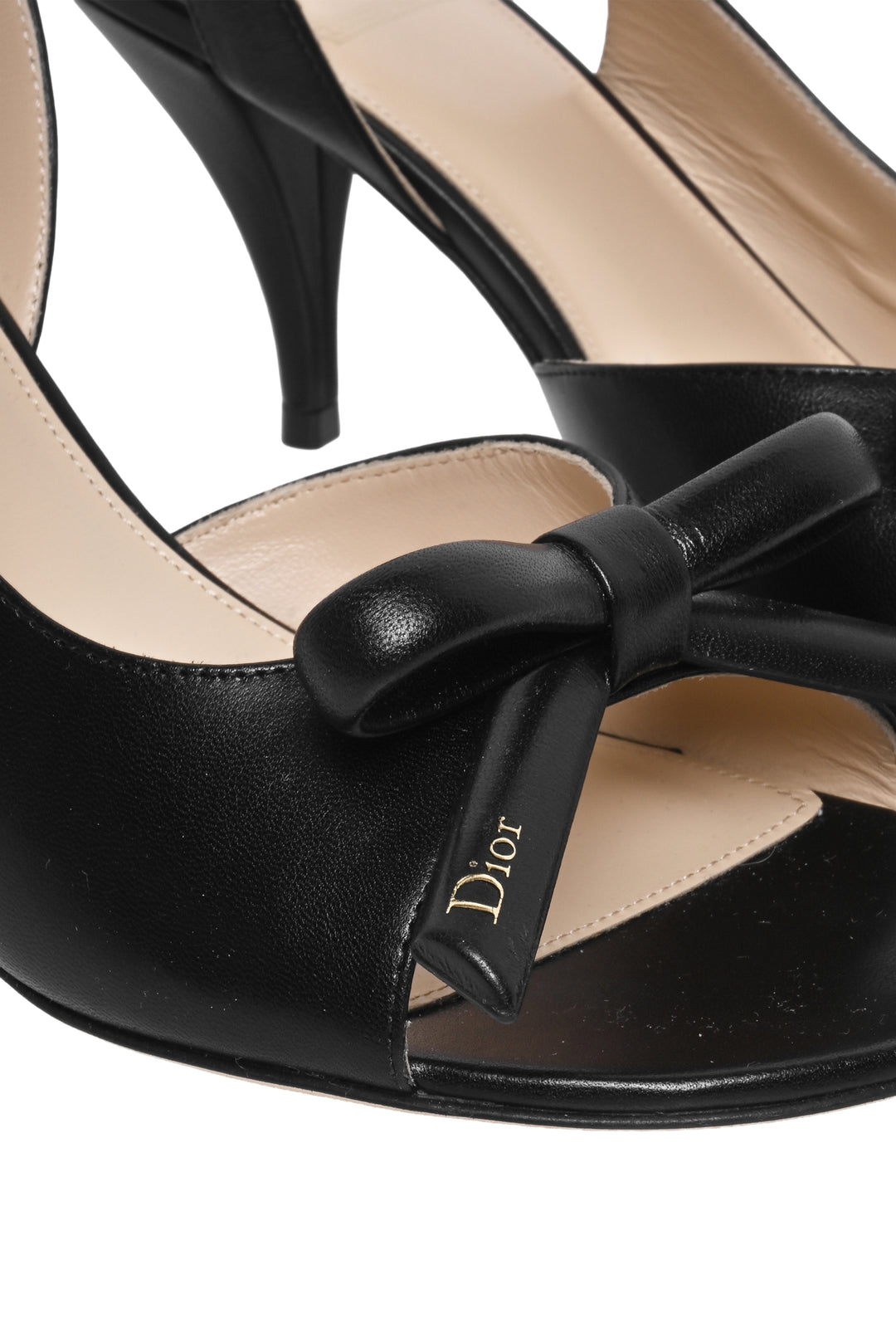 Dior Size 37 Bow Heeled Slingback Sandals