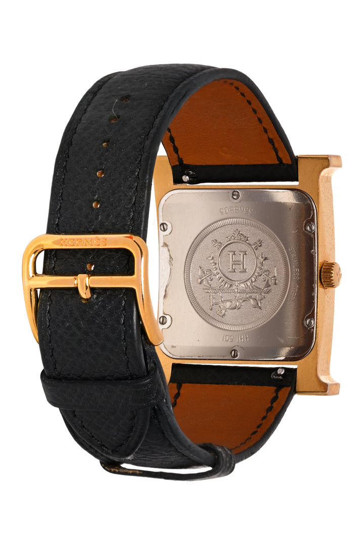 Hermes Yellow Gold-Plated Steel Heure H Watch, Medium Model