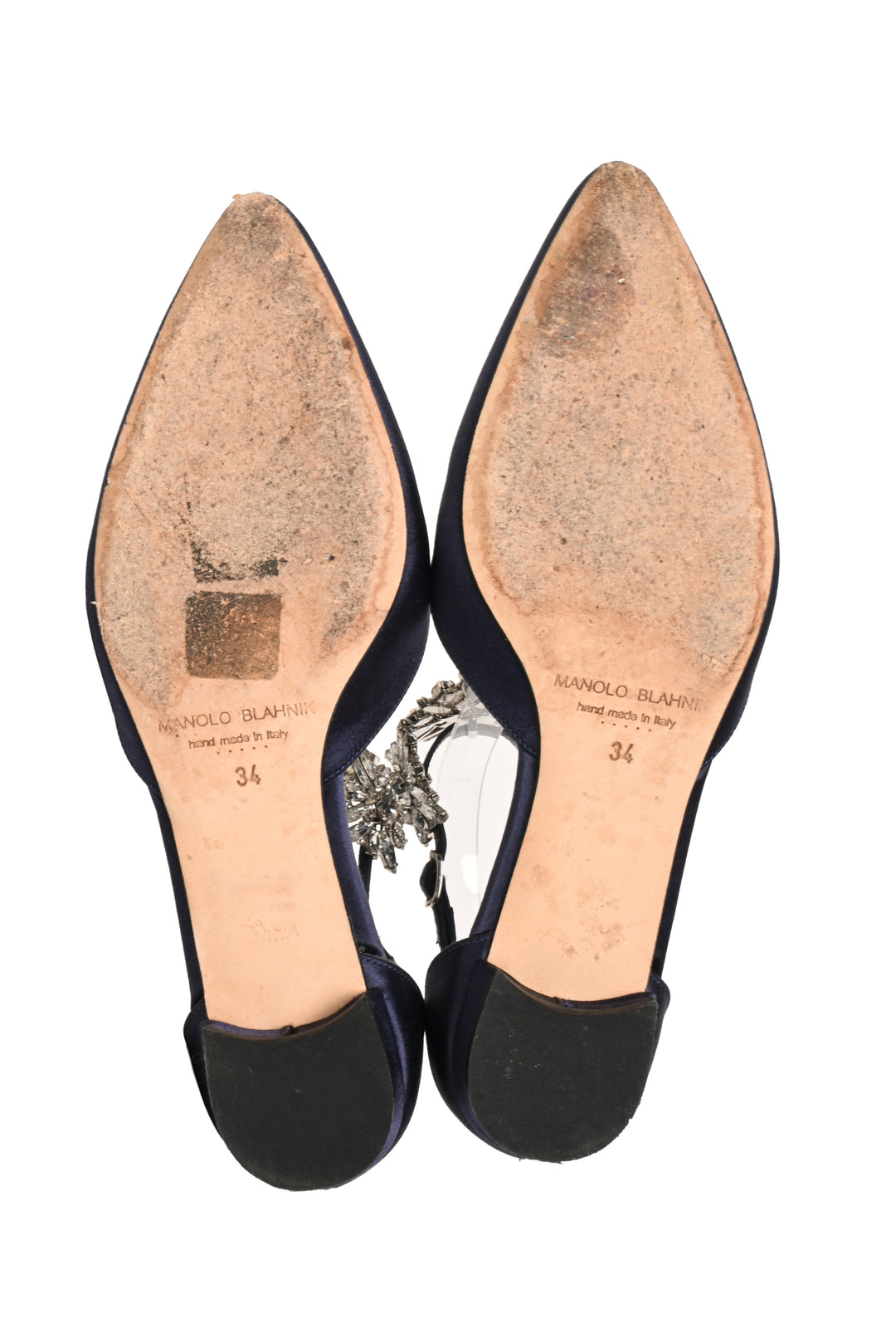 Manolo Blahnik Size 34 Crystal Embellished Sicaria Ankle Strap Ballet Flats