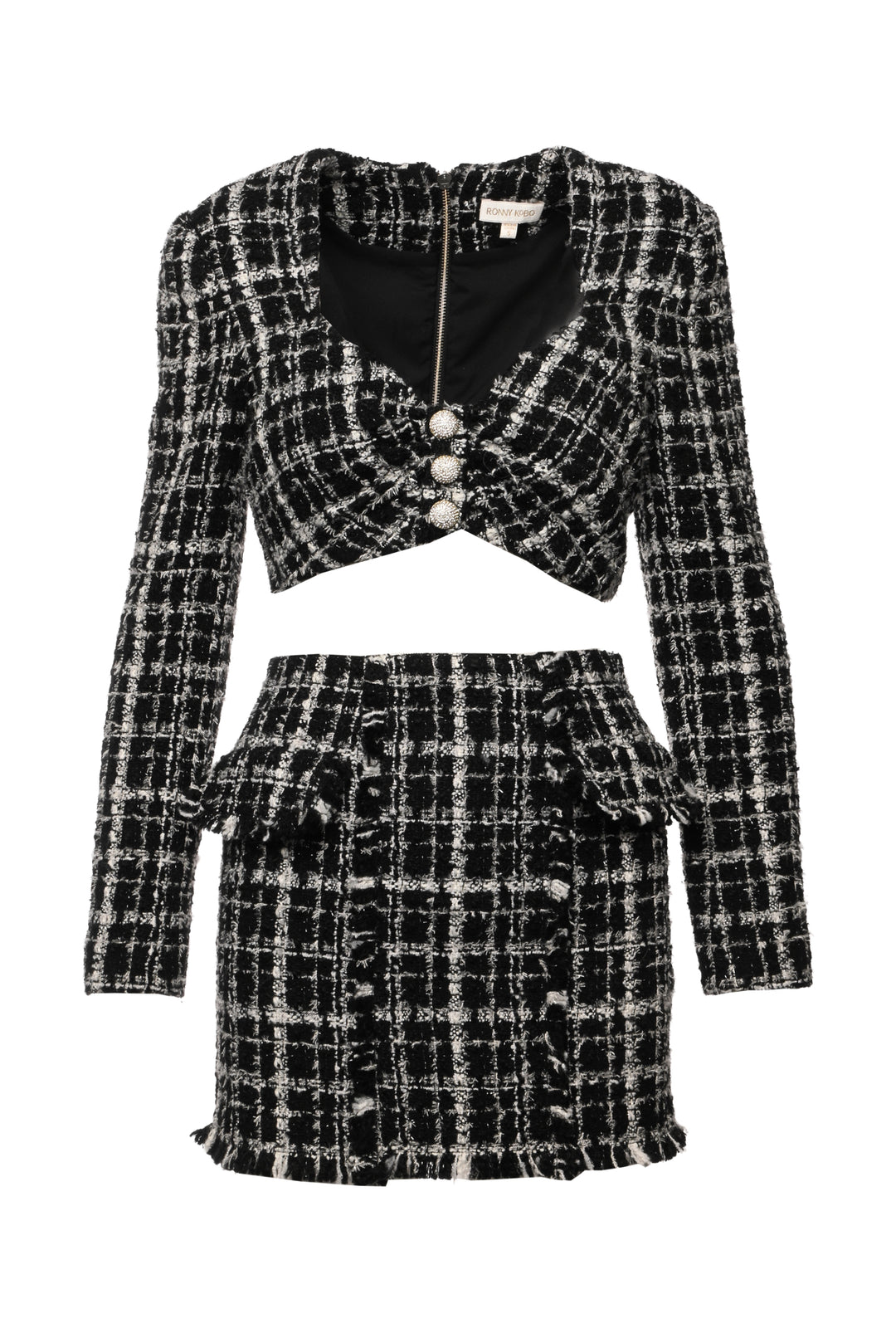 Ronny Kobo Size XS/S Tweed Embellished Top & Mini Skirt Set