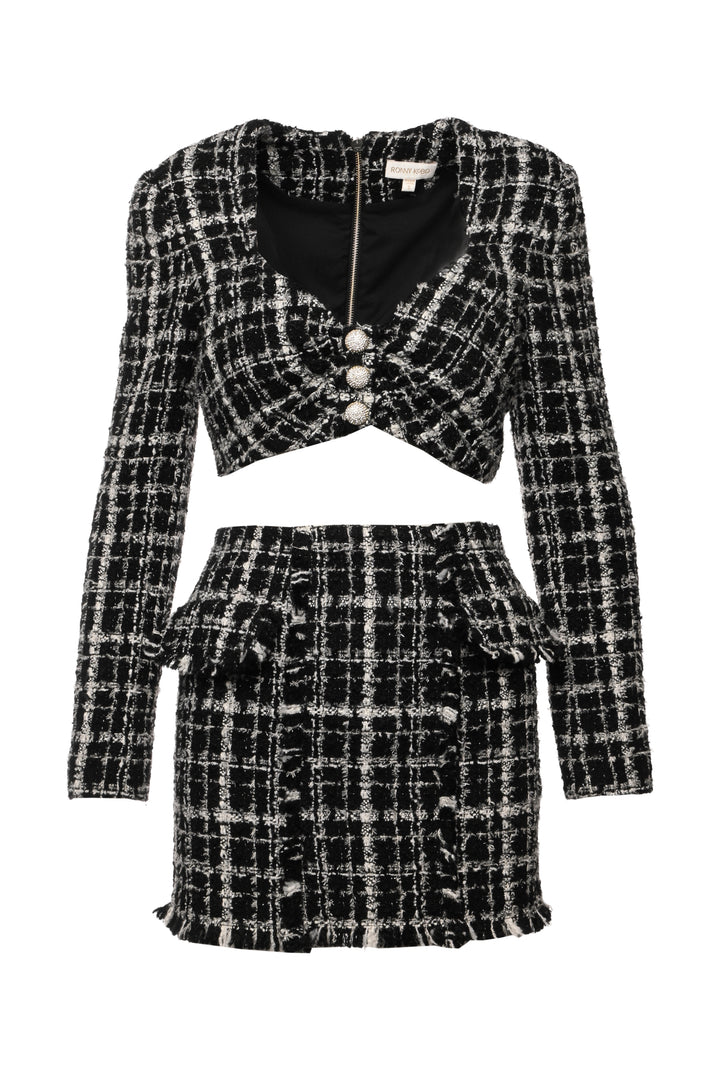 Ronny Kobo Size XS/S Tweed Embellished Top & Mini Skirt Set