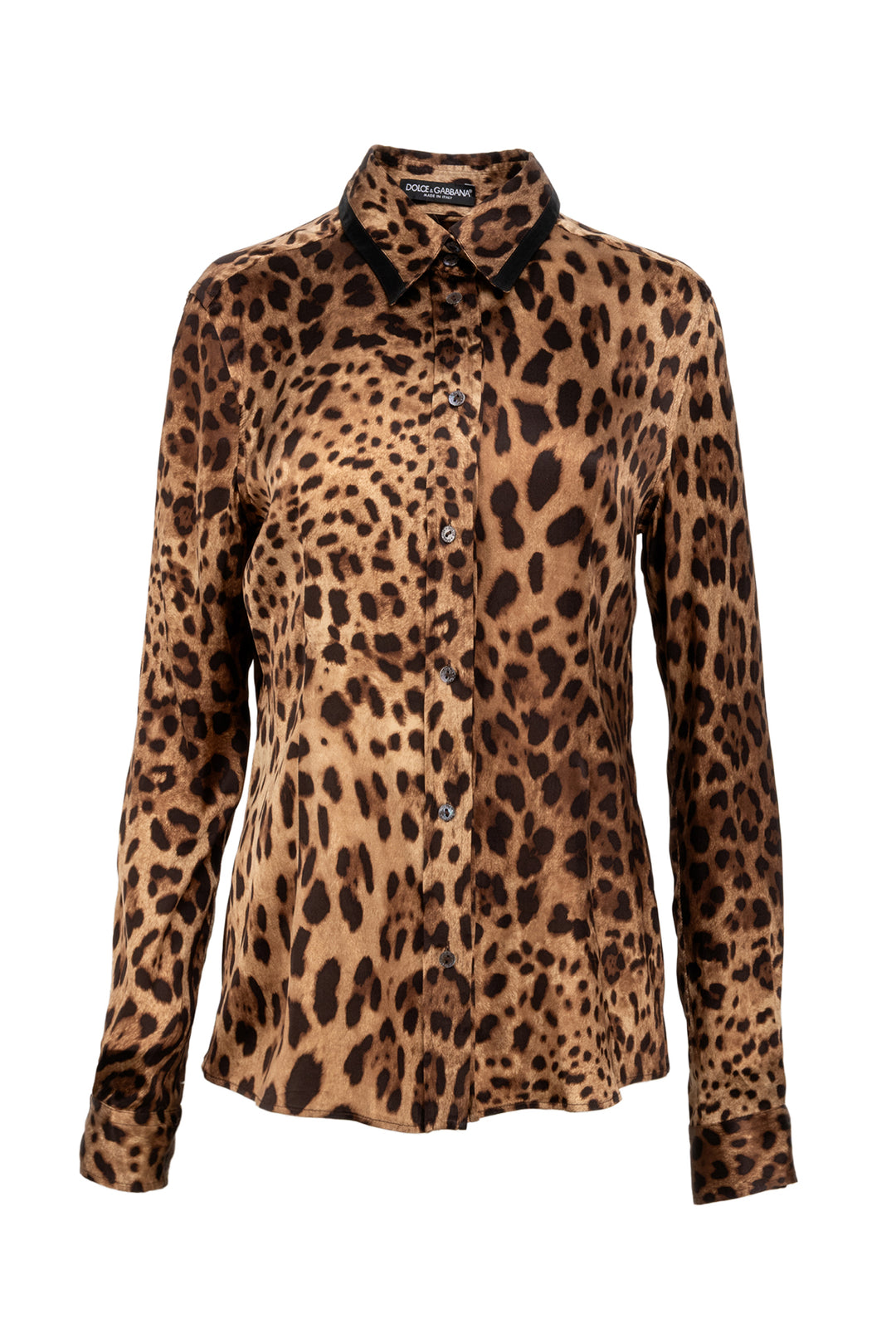 Dolce & Gabbana Size 46 Leopard Silk Blouse