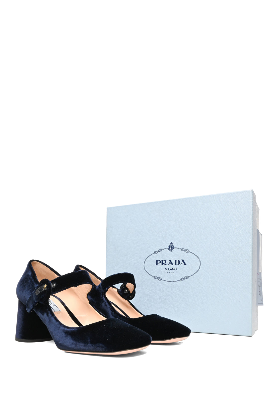 Prada Size 37.5 Velvet Mary Jane Pumps