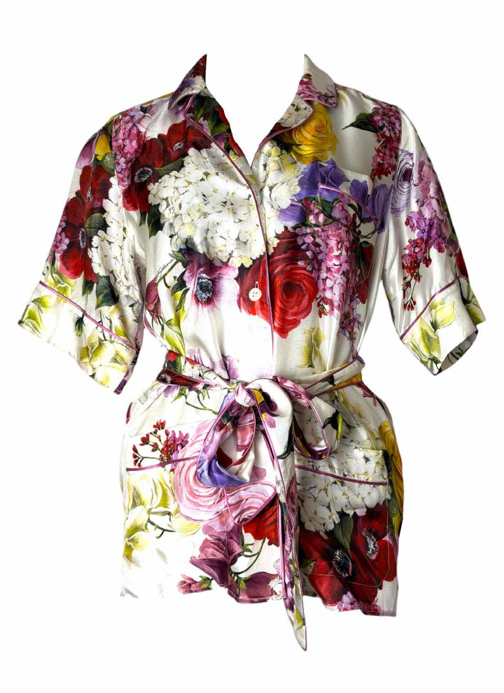 Dolce & Gabbana Size 40 Floral Silk  Blouse