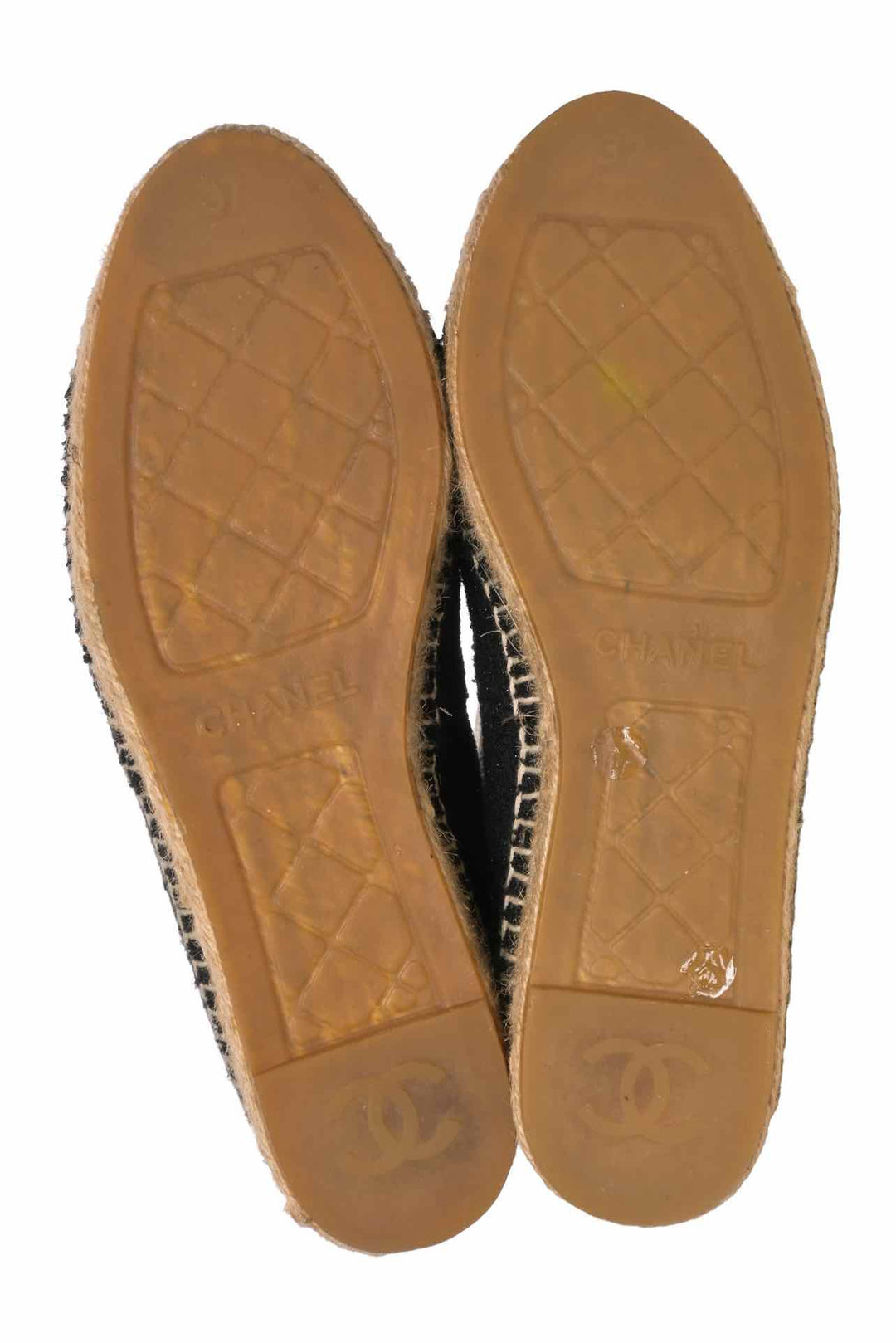Chanel Size 37 Tweed Lambskin Patent CC Logo Espadrilles