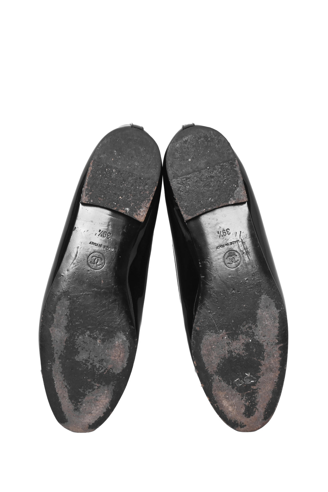 Chanel Size 39.5 Interlocking CC Patent Leather Ballet Flats