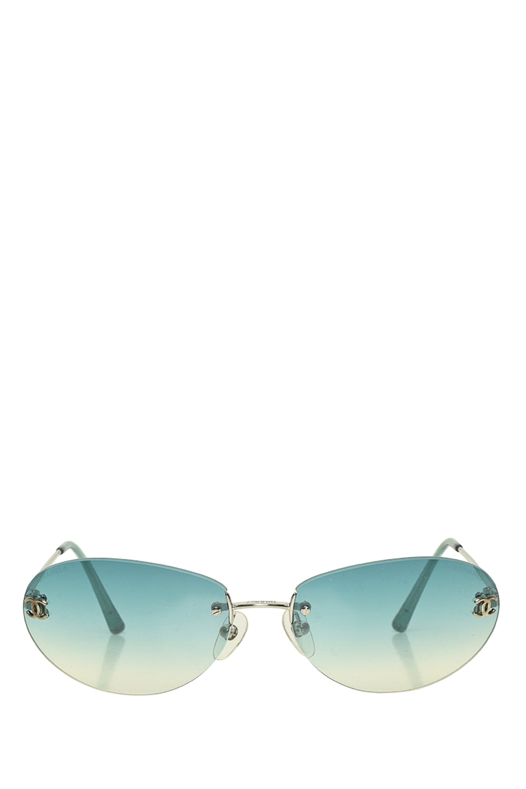 Chanel Vintage CC Logo Rimless Green Tinted Eyewear