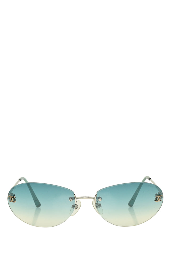 Chanel Vintage CC Logo Rimless Green Tinted Eyewear