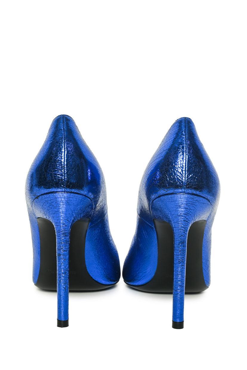 Saint Laurent Size 39 Crackled Finish Metallic Leather Anja Pumps