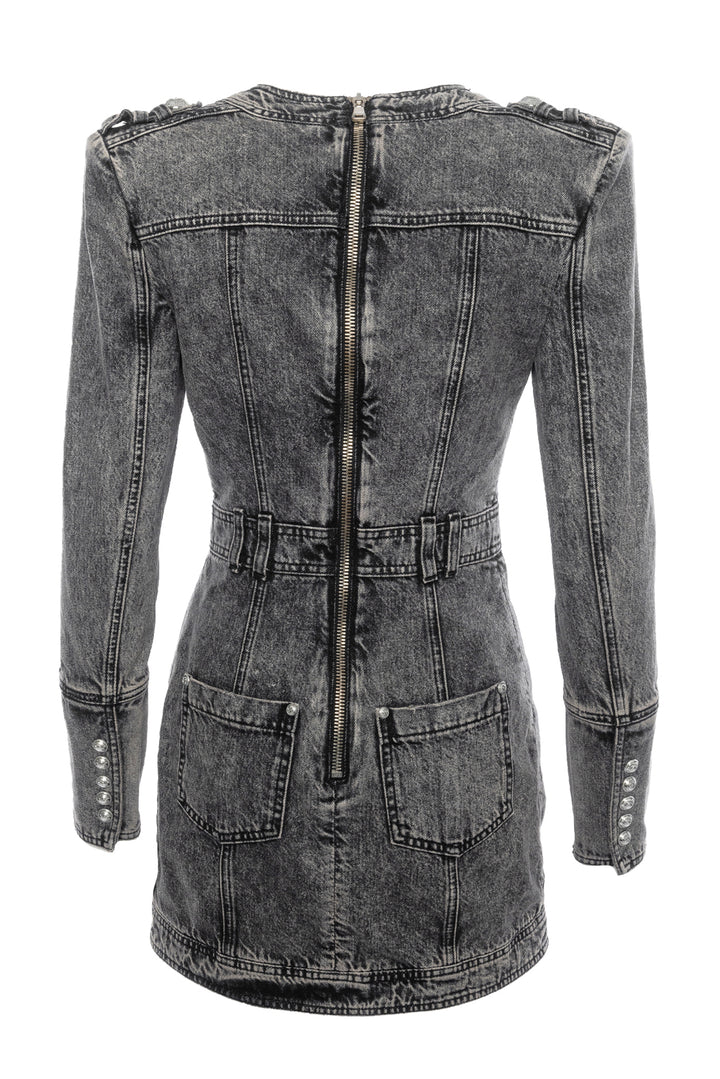 Balmain Size 38 Button Detail Denim Mini Dress