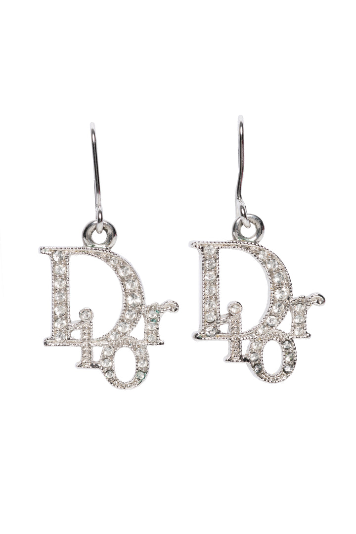 Dior Crystal Logo Drop Earrings