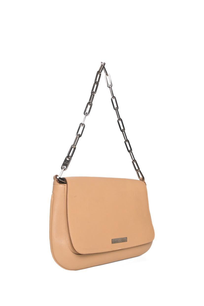 Gucci Paperclip Chain Flap Baguette Leather Shoulder Bag