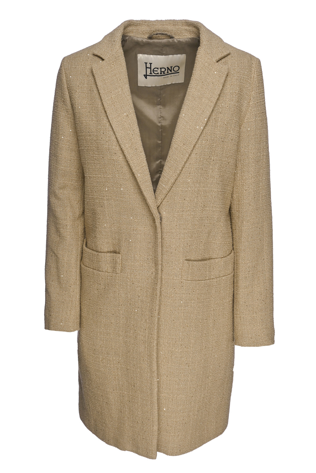 Herno Size 40 Sequin Embellished Tweed Cotton-Blend Coat
