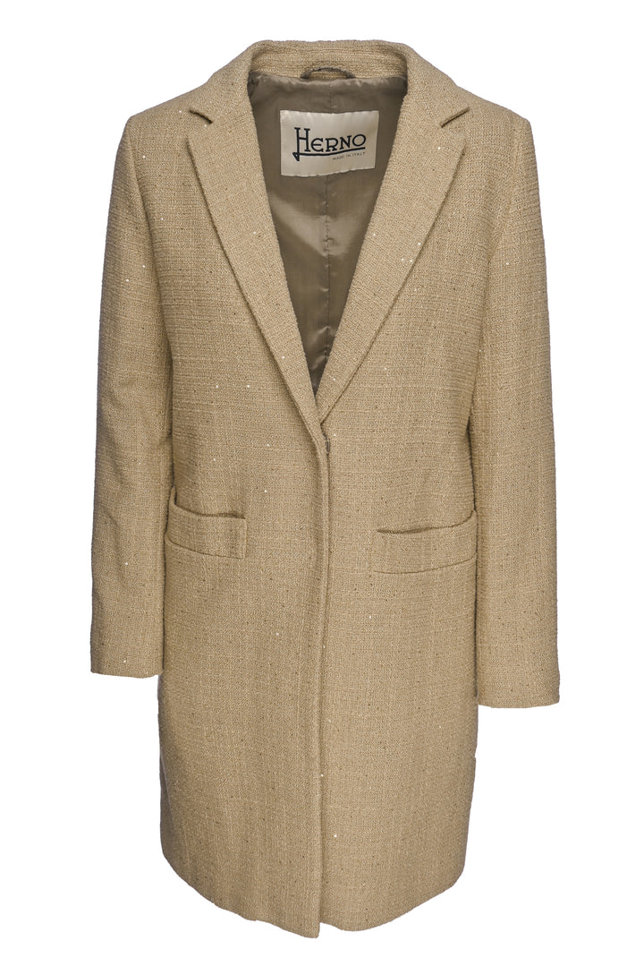 Herno Size 40 Sequin Embellished Tweed Cotton-Blend Coat