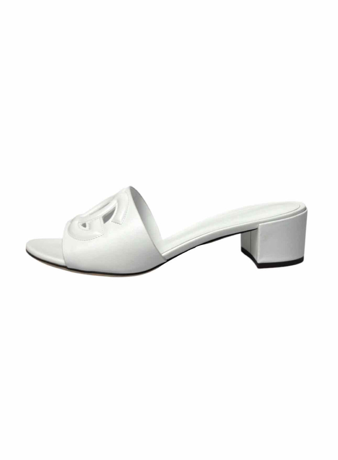 Dolce & Gabbana Size 39 Bianco Leather Logo Slide Sandals