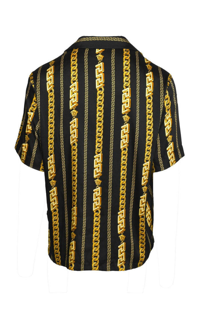 Versace Size 44 Men's Greca Chainlink Striped Short Sleeve Shirt